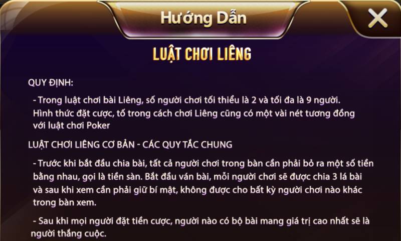 Luật chơi cơ bản của bài liêng